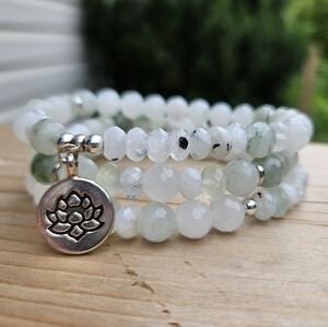 Moonstone & Ice Mountain Jade Bracelet Stack- BNWT - handmade